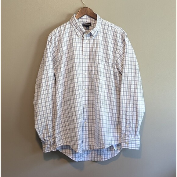 Lands' End Other - Lands' End Mens Large 16 Blue Check Dress Shirt Button Up Cotton Long Sleeve 1/2